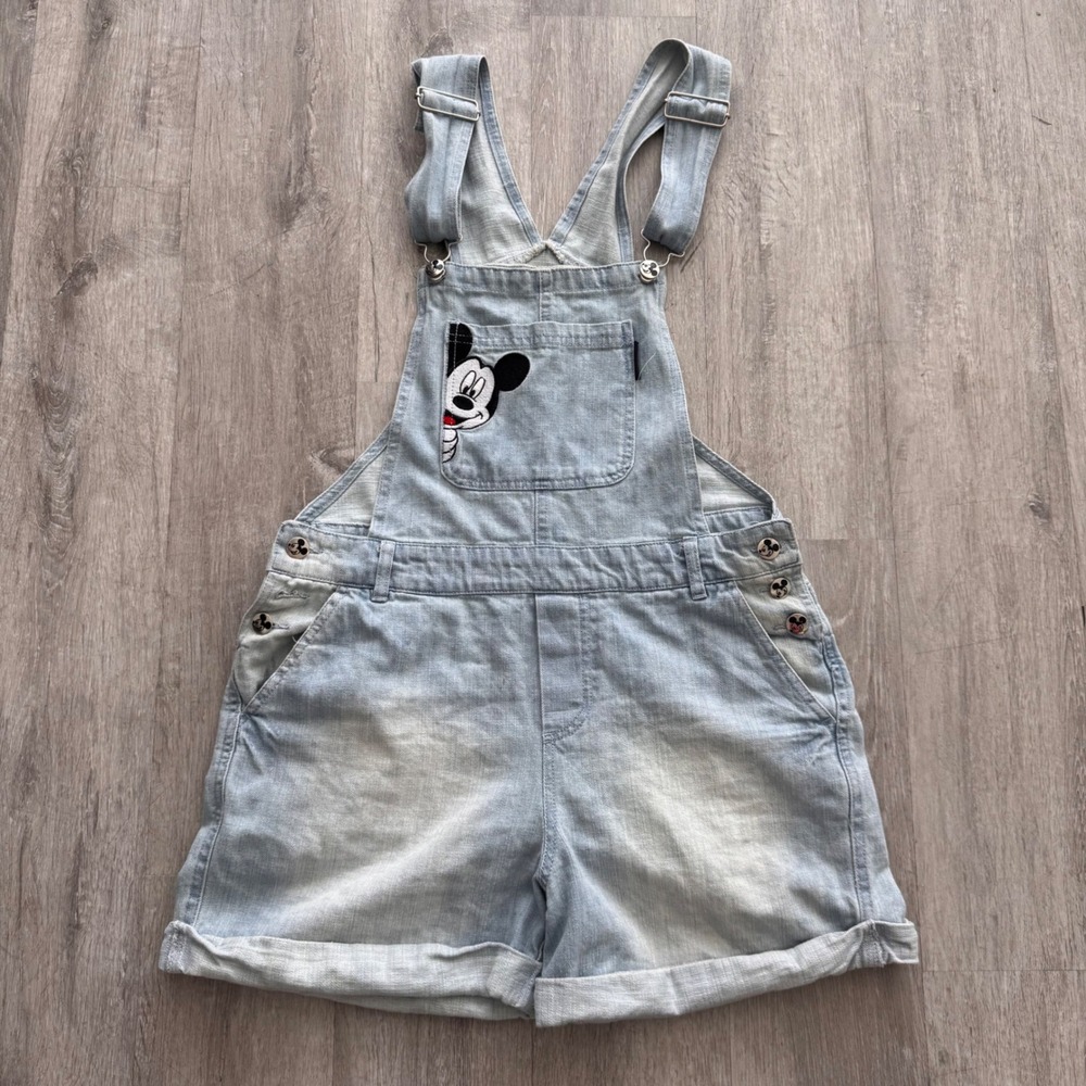 Disney Mickey Mouse Light Wash Denim Shortalls Overalls Medium J00299